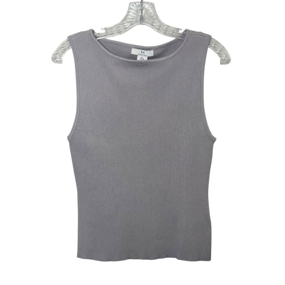 H Halston Sleeveless Sweater Ribbed Knit Womens Large Purple New